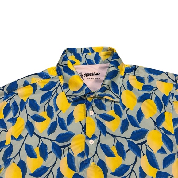 Royal & Awesome Polo Shirt Mens Medium Lemon All Over Print Golf Summer Colorful - Picture 2 of 8